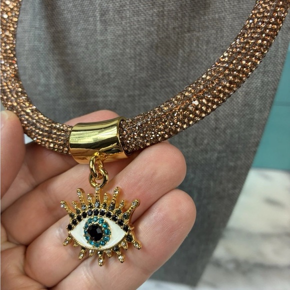 Kurt Geiger Pave Crystal Evil Eye Rope Choker Necklace - NWT Retail $128 - Picture 6 of 7